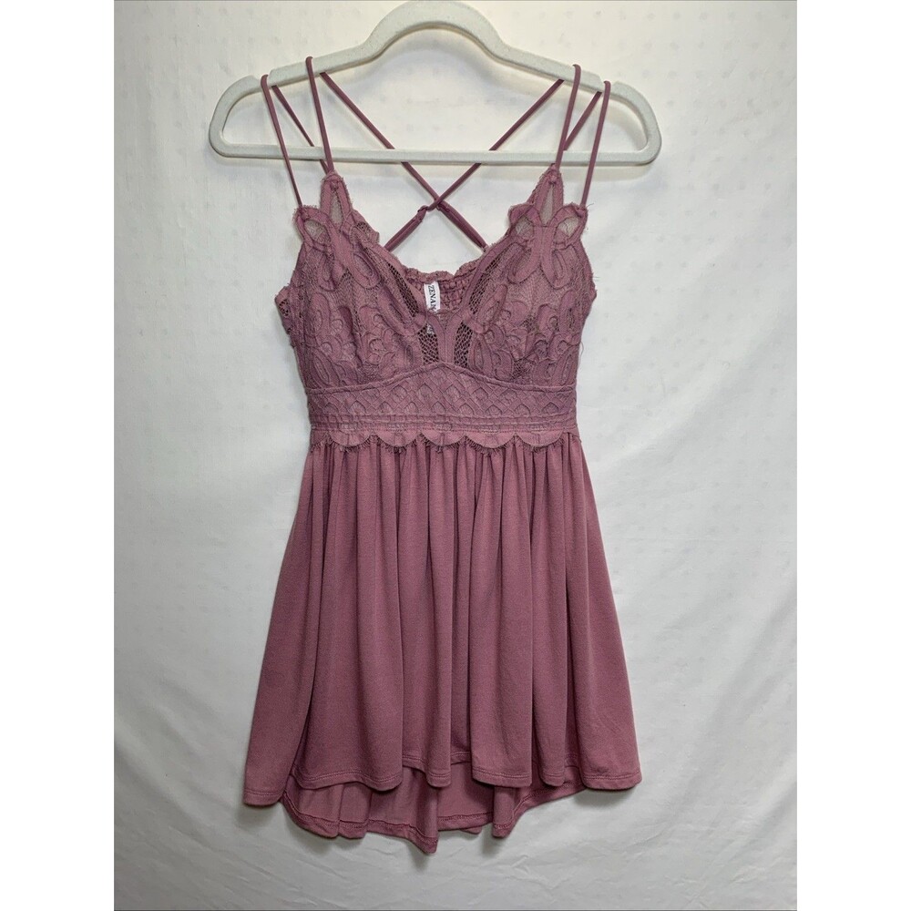 Feminine Lace Trimmed Flowy Tiered Whimsical Fairy Dress, Dusty Rose,Sz Large